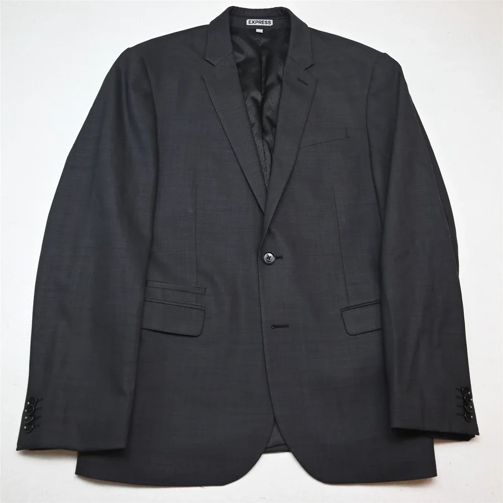 Express 40R 32x30 Gray Wool Photographer Fitted Slim Mens Jacket Pants Suit